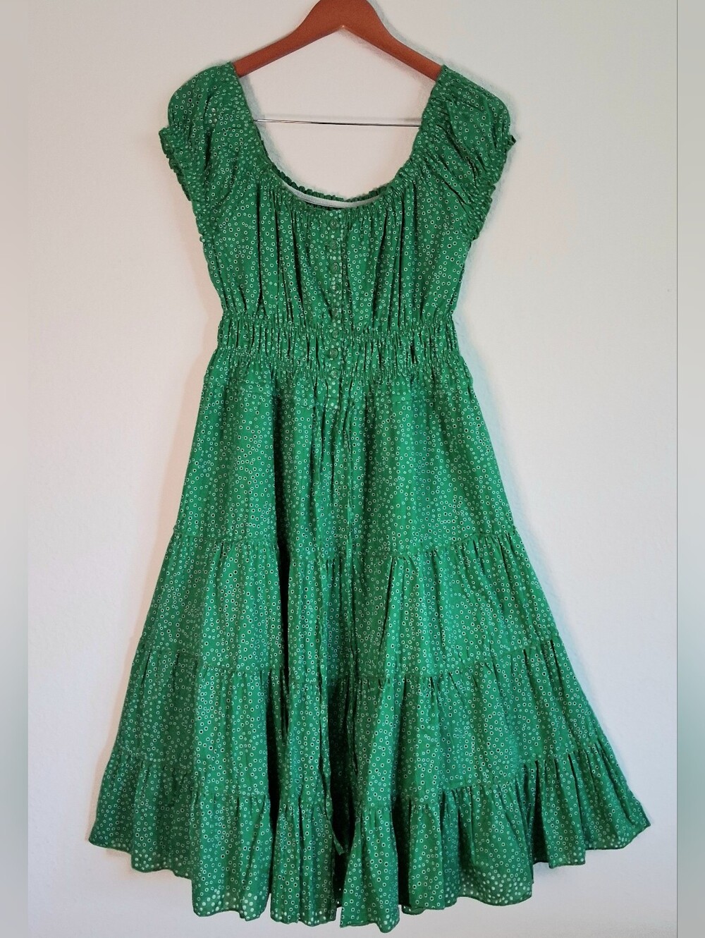 Green Eyelet Women's Tiered Sun Dress
